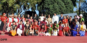 The Governor of Arunachal Pradesh Shri V. Shanmuganathan with Cultural Team in the 'At Home function at Raj Bhawan, Itanagar on 26th January2017